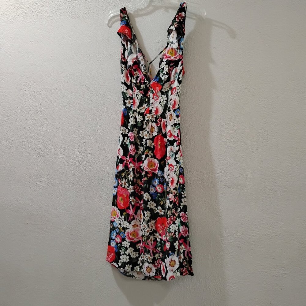 Zara-S- Black & FLORAL Midi Dress-Size S